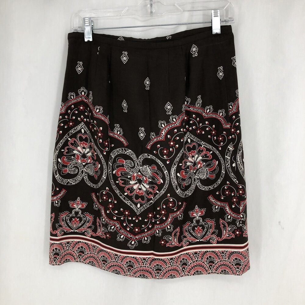 Ann Taylor Loft Brown Red Heart Handkerchief Skirt Lined 2 - Picture 2 of 4